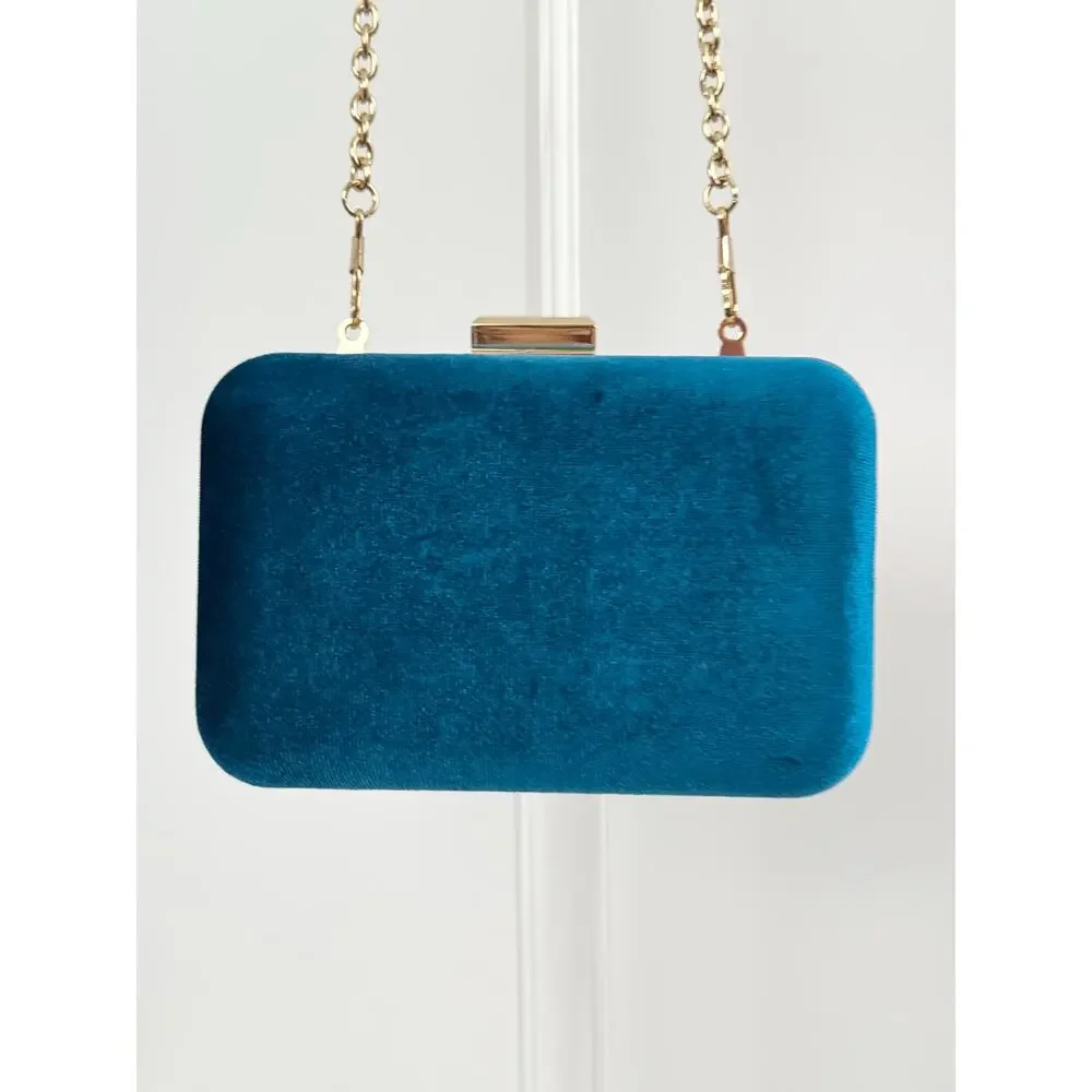 Who What Wear Teal Velvet Clutch Gold Chain Evening Bag Target - Picture 3 of 13